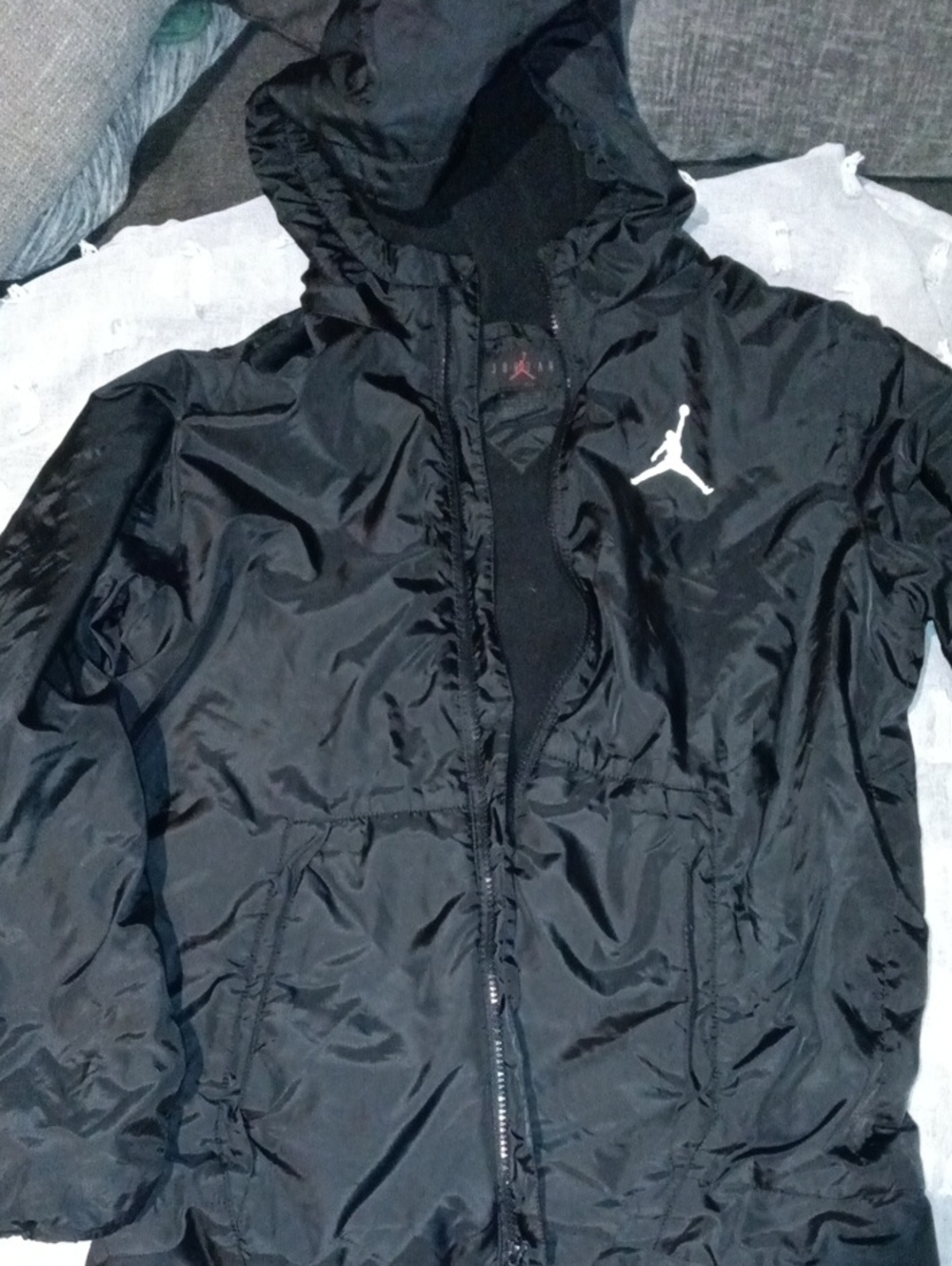 Jordan Black Hooded Windbreaker Jacket with White Jumpman